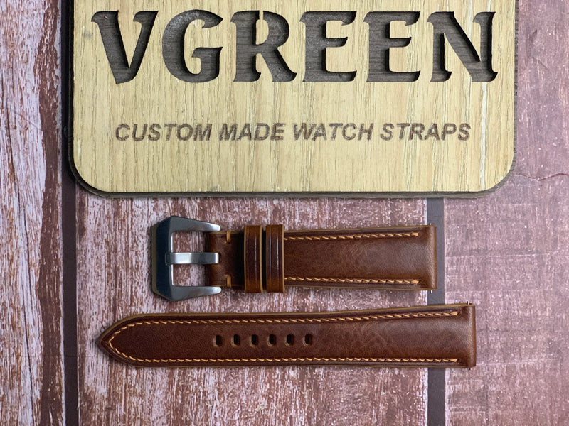 Badalassi Wax Leather Watch Strap - Cognac For Omega Railmaster
