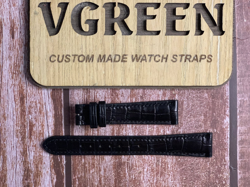 Crocodile Leather Watch Strap - Black For King Seiko 4502–7001
