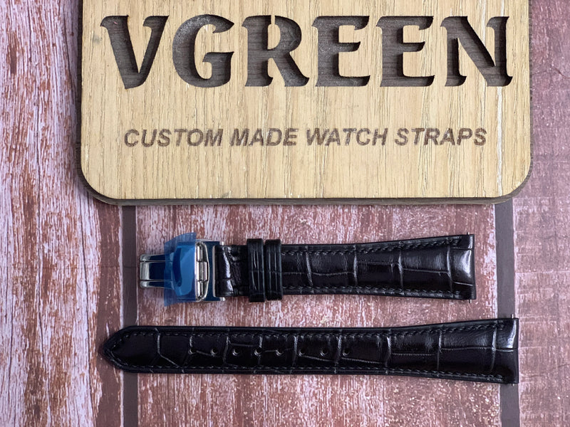 Crocodile Leather Watch Strap - Black For Zenith chronomaster gt flyback