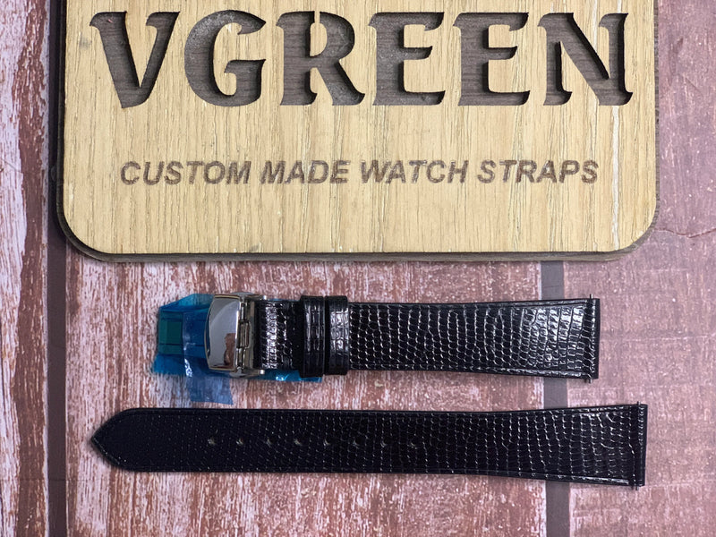 Lizard Leather Watch Strap - Black For Jeager Lecoultre Reverso