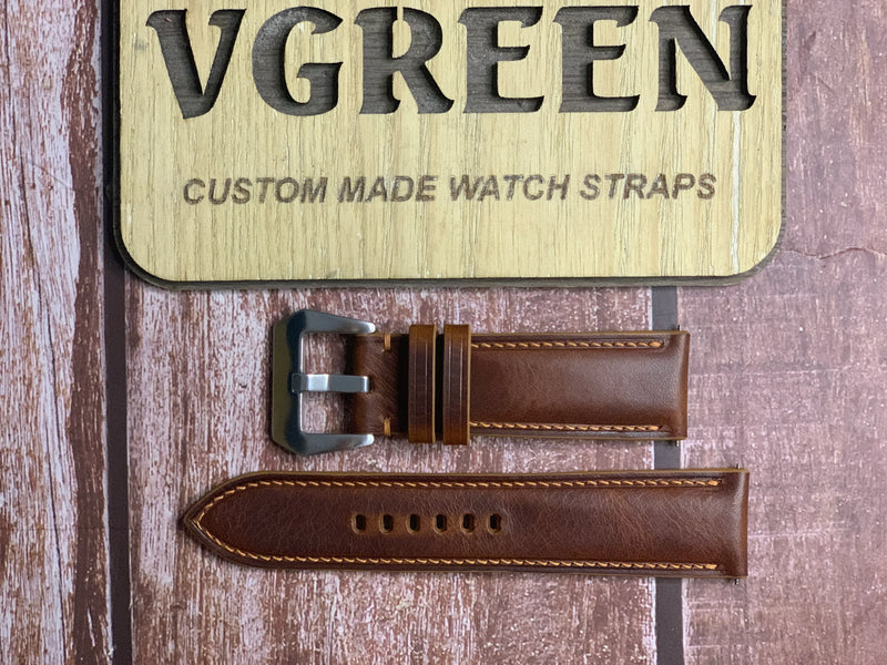 Badalassi Wax Leather Watch Strap - Cognac For  Panerai Luminor