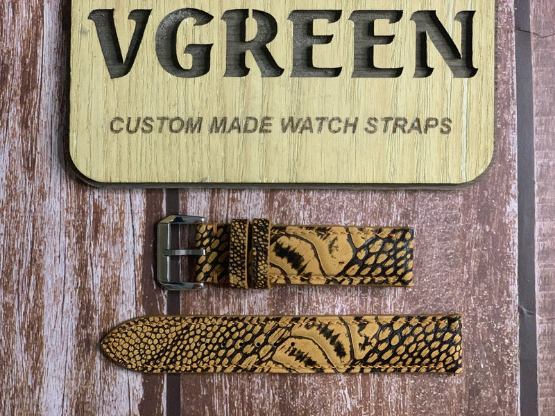 Ostrich Leg Stonewash Leather Watch Strap - Brown