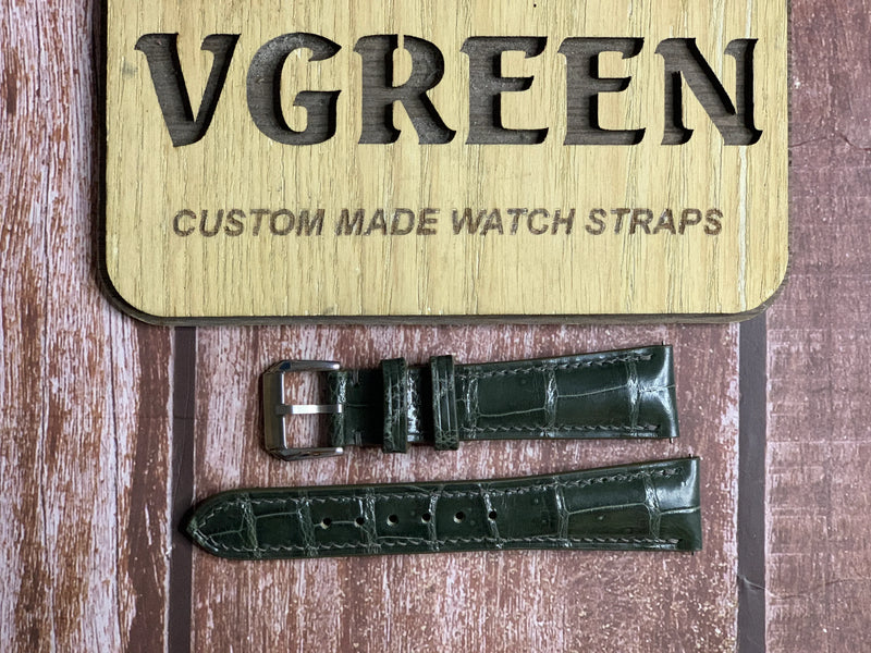 Crocodile Leather Watch Strap - Dark Sage For Ulysse Nardin San Marco 40mm