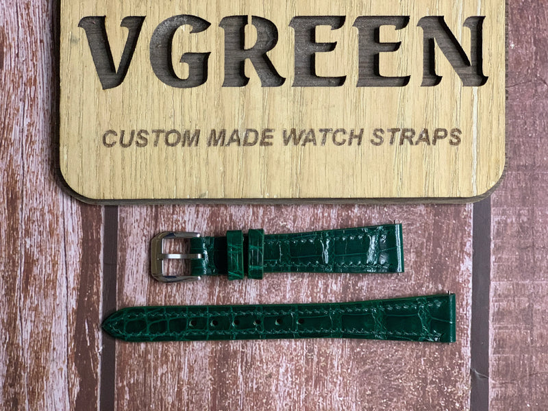 Crocodile Leather Watch Strap - Green for Cartier Tank Must