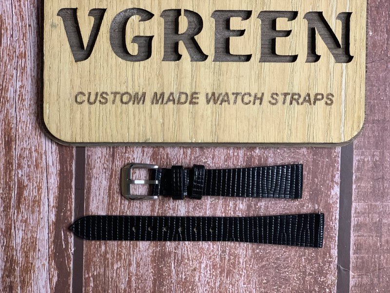 Lizard Leather Watch Strap - Black for Cartier Tank Must