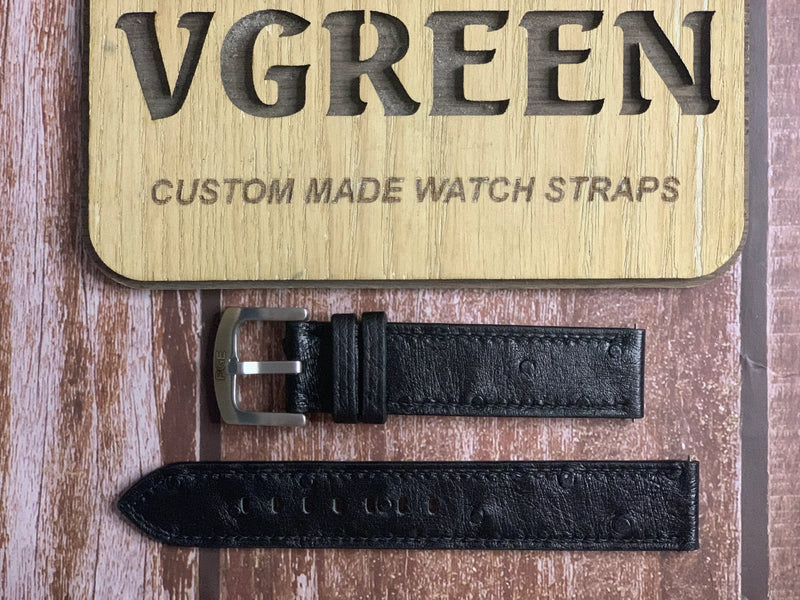 Ostrich Leather Watch Strap - Black for Fortis Chronograph Spacematic