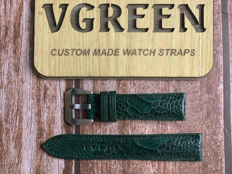 Ostrich Leg Leather Watch Strap - Green for seiko sports 5