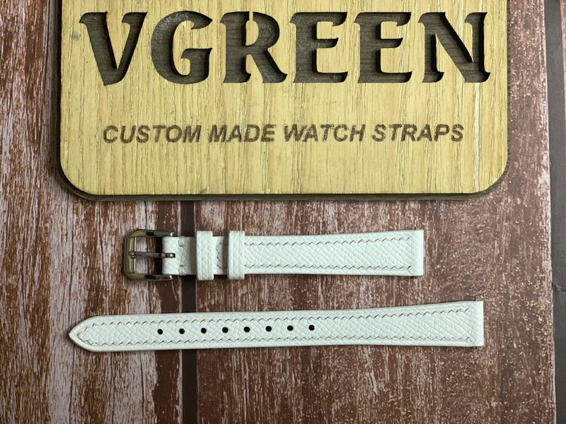 Epsom Leather Watch Strap - White For Brequett round