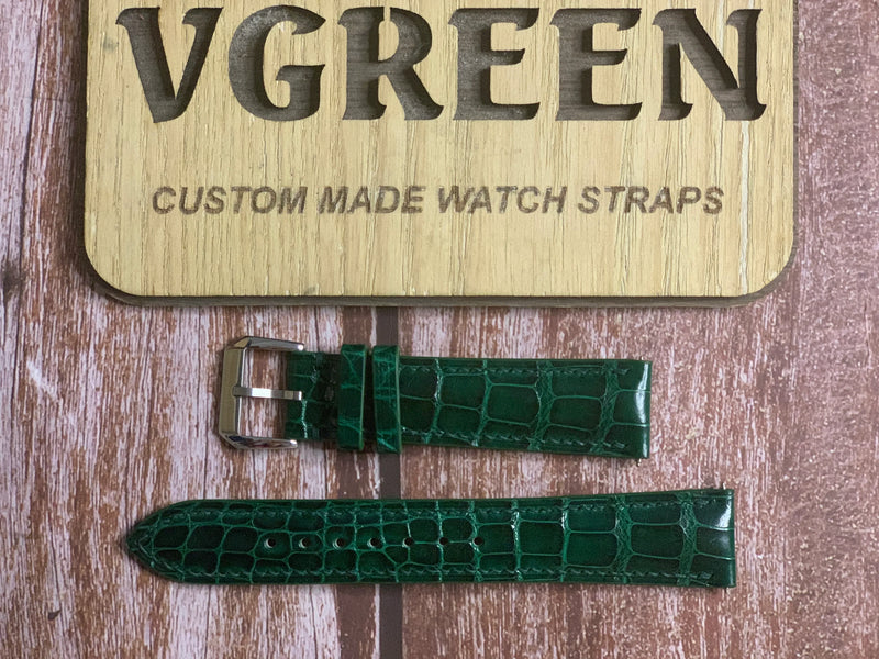 Crocodile Leather Watch Strap - Green For Baume & Mercier Capeland