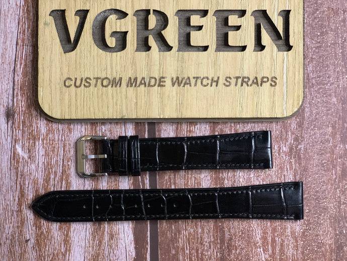 Crocodile Leather Watch Strap - Black