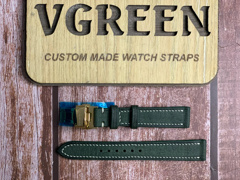 Babele Linen Leather Watch Strap - Verde For a OMEGA De Ville Manual-winding ref. 511.0503