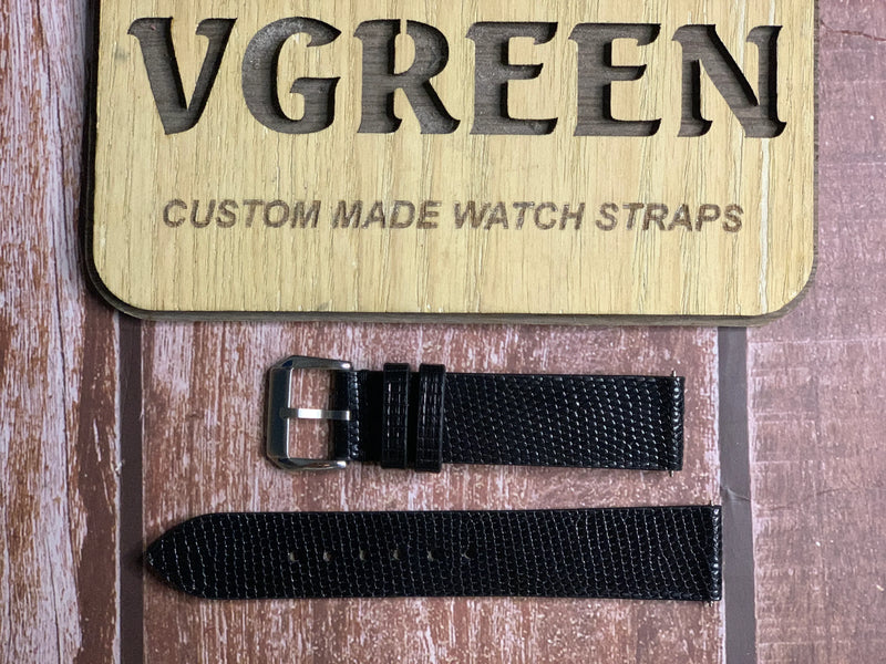 Lizard Leather Watch Strap - Black