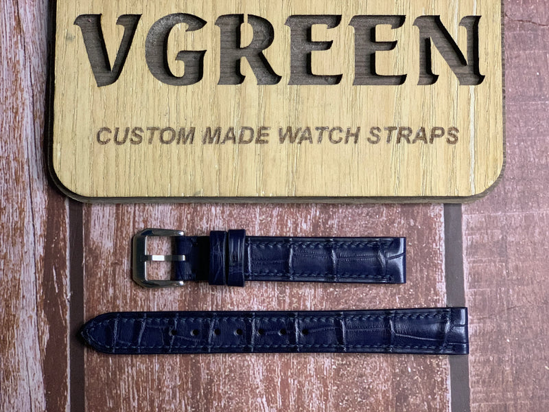 Crocodile Leather Watch Strap - Dark Blue For  Movado Museum watch