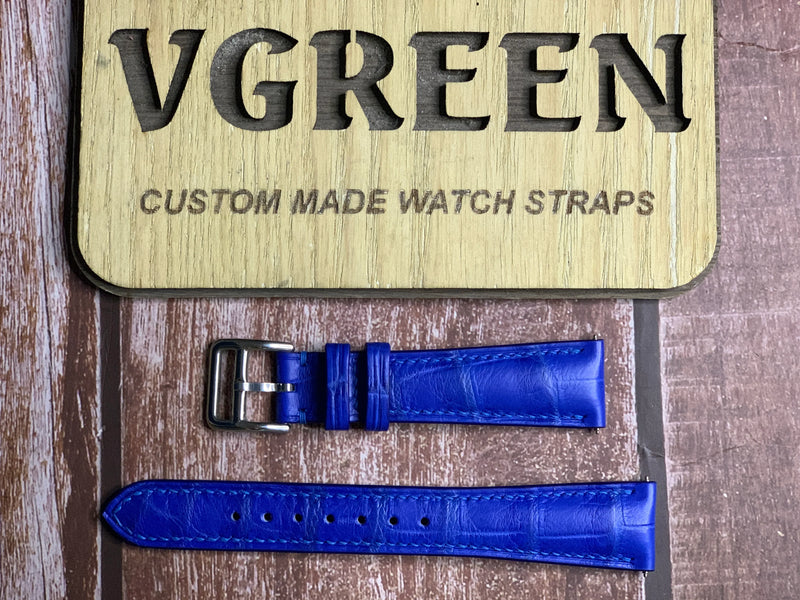 Crocodile Leather Watch Strap - Blue For Rolex Turn O Graph 36