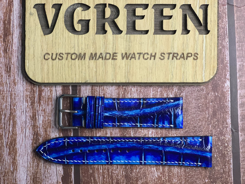 Crocodile Leather Watch Strap - Electric Blue