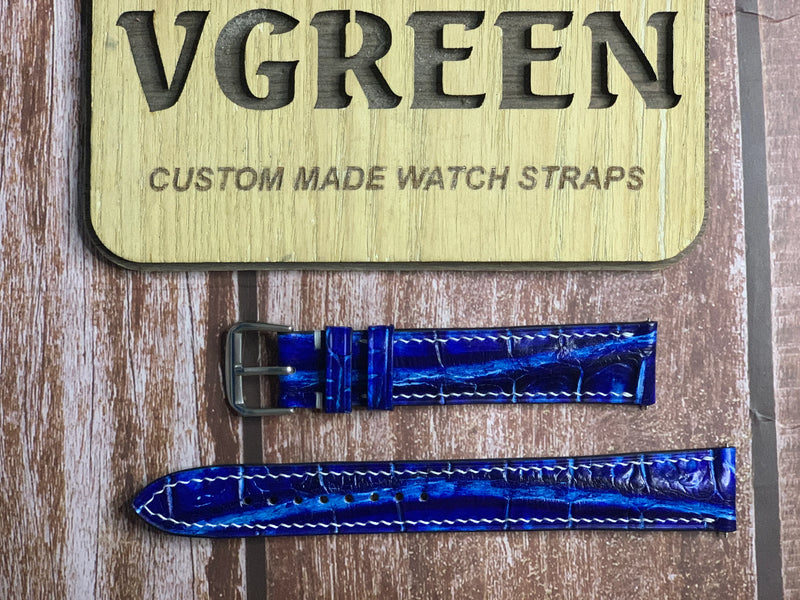 Crocodile Leather Watch Strap - Electric Blue For  Rolex