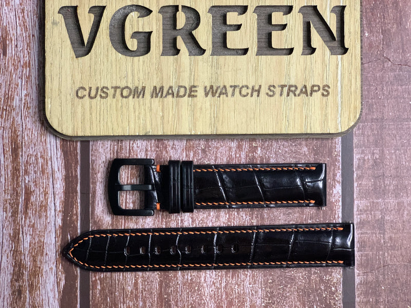 Crocodile Leather Watch Strap - Black For Seiko