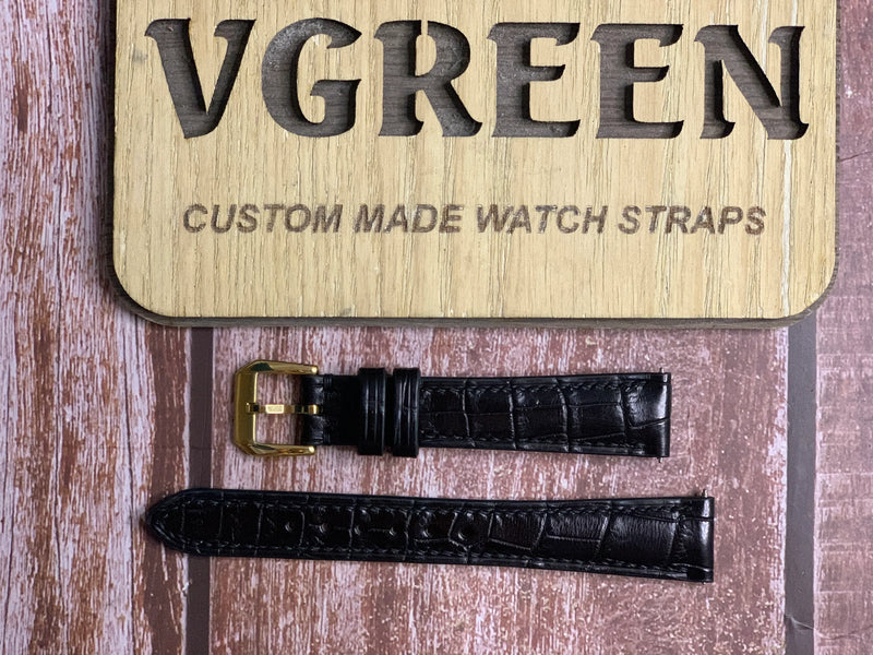 Crocodile Leather Watch Strap - Black For Rolex Cellini