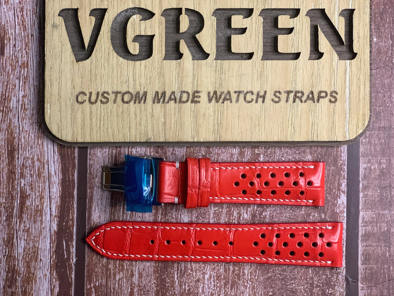Crocodile Leather Watch Strap - Red For Swatch Moonwatch