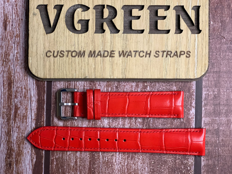 Crocodile Leather Watch Strap - Red  for Hamiltion Kakhi Navy