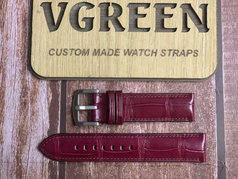 Crocodile Leather Watch Strap - Burgundy For Oris Tank