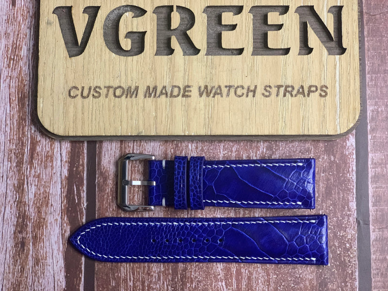 Ostrich Leg Leather Watch Strap - Blue For Tudor - 1926