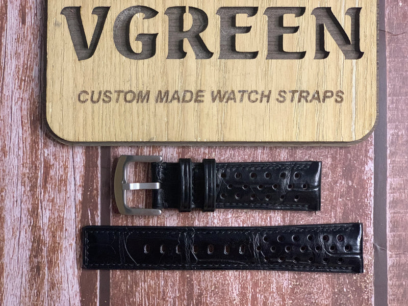 Crocodile Leather Watch Strap - Black For Tag Heuer Carrera
