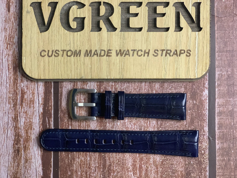 Crocodile Leather Watch Strap - Dark Blue For Baume and Mercier Capeland