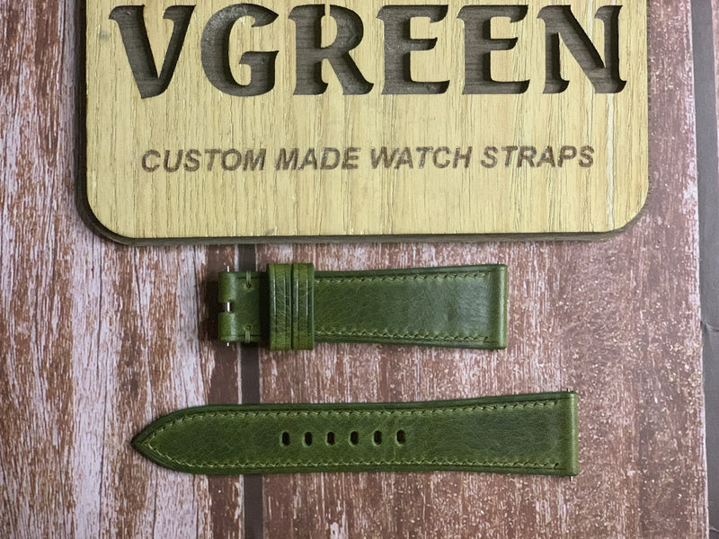 Badalassi Wax Leather Watch Strap - Olive Green For a Stowa Flieger (bronze)