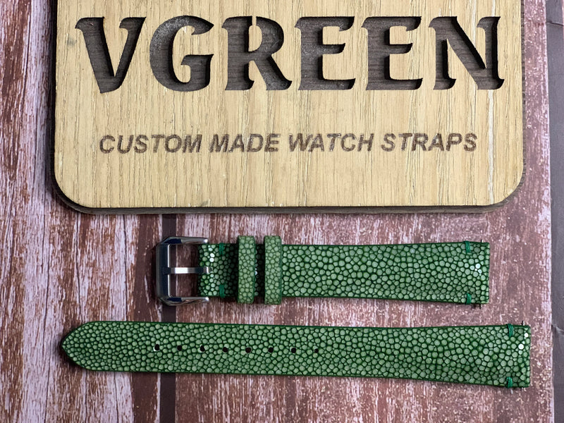 Stingray Leather Watch Strap - Green For Seiko kinetic
