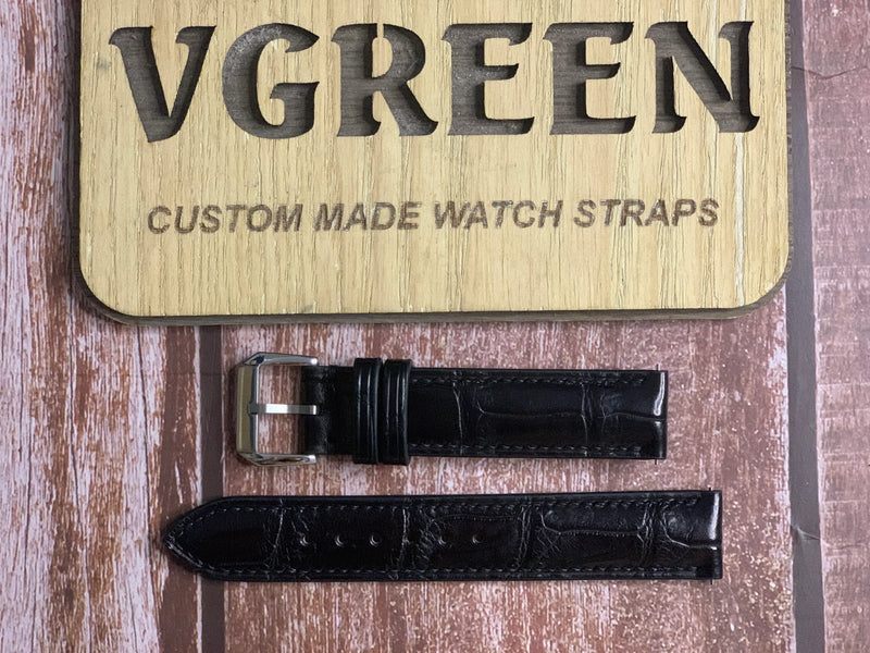 Crocodile Leather Watch Strap - Black For Seiko SNKL23