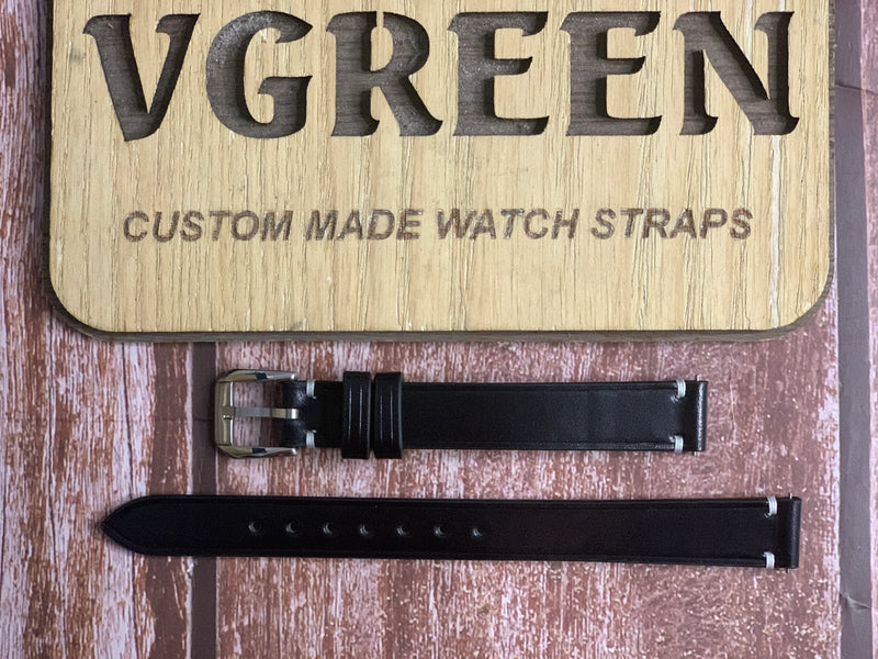 Shell Cordovan Leather Watch Strap - Black For Seiko SWR053