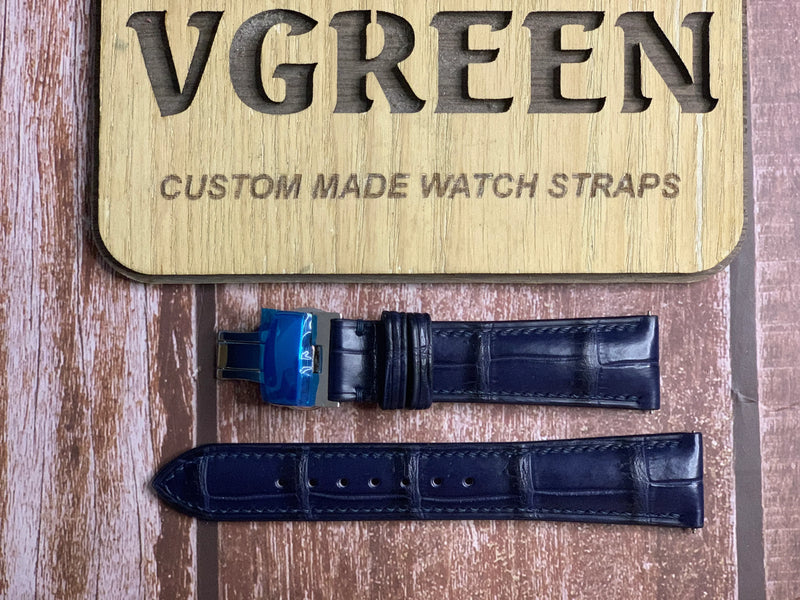 Crocodile Leather Watch Strap - Dark Blue For LONGINES MASTER COLLECTION CHRONO MOONPHASE, L2.773.4.78.6