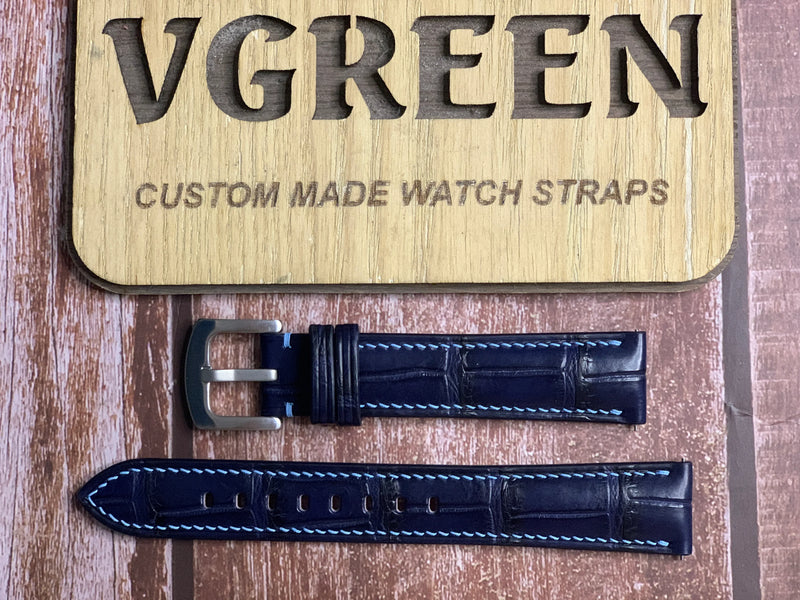 Crocodile Leather Watch Strap - Dark Blue For Tissot PR 100 Chronograph