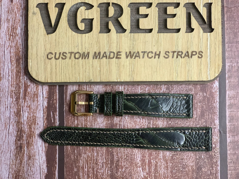 Ostrich Leg Leather Watch Strap - Moss Green For Omega Geneve