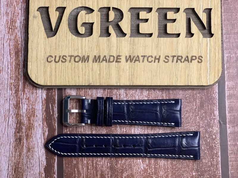 Crocodile Leather Watch Strap - Dark Blue For longines chronograph master collection 40mm