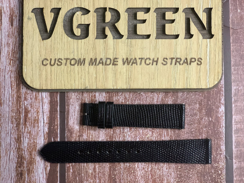Lizard Leather Watch Strap - Black For Longines Dress Watch