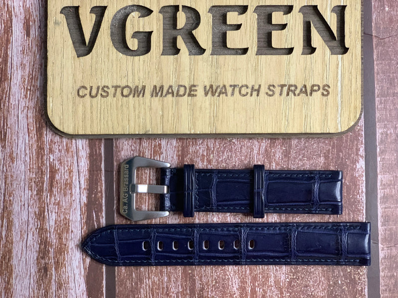 Crocodile Leather Watch Strap - Dark Blue For Christopher ward diver