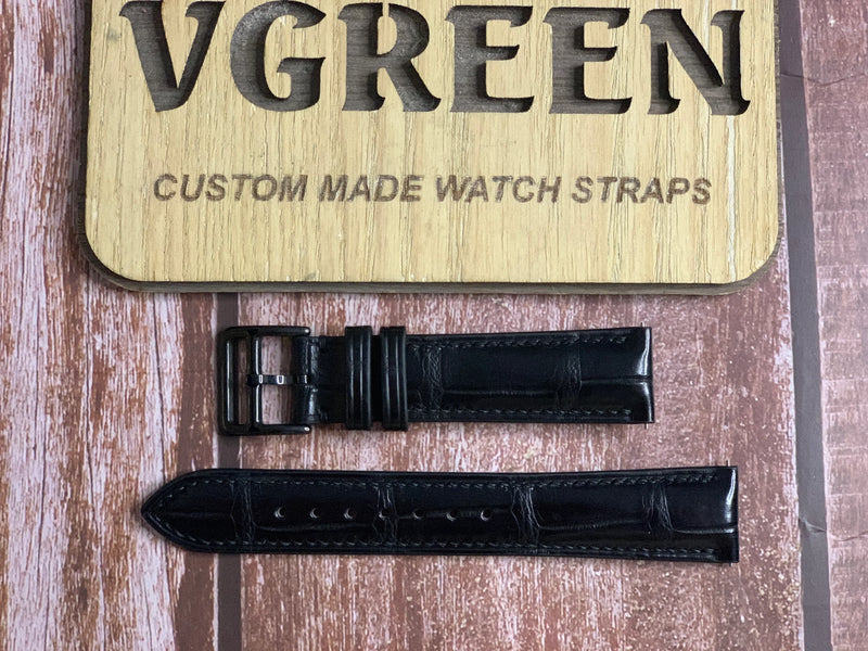 Crocodile Leather Watch Strap - Black For Hamilton Murph 38mm