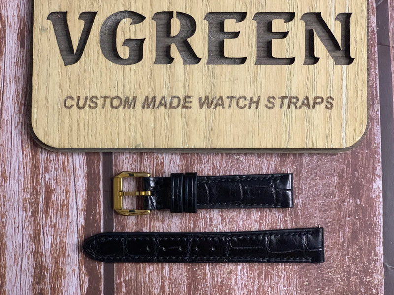 Crocodile Leather Watch Strap - Black For Women's Tissot Carson automatic watch