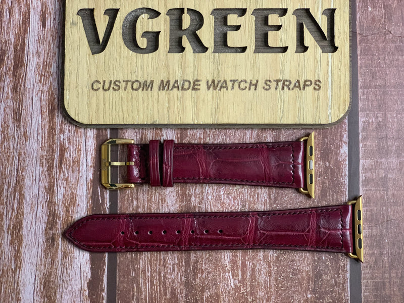 Crocodile Leather Watch Strap - Burgundy For  Apple Watch