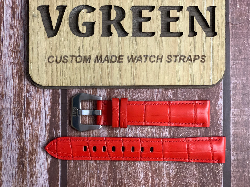 Crocodile Leather Watch Strap - Red  For Christopher Ward Bel canto