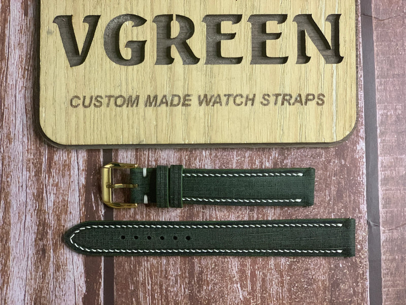 Babele Linen Leather Watch Strap - Verde for a vintage gold corvette swiss watch.