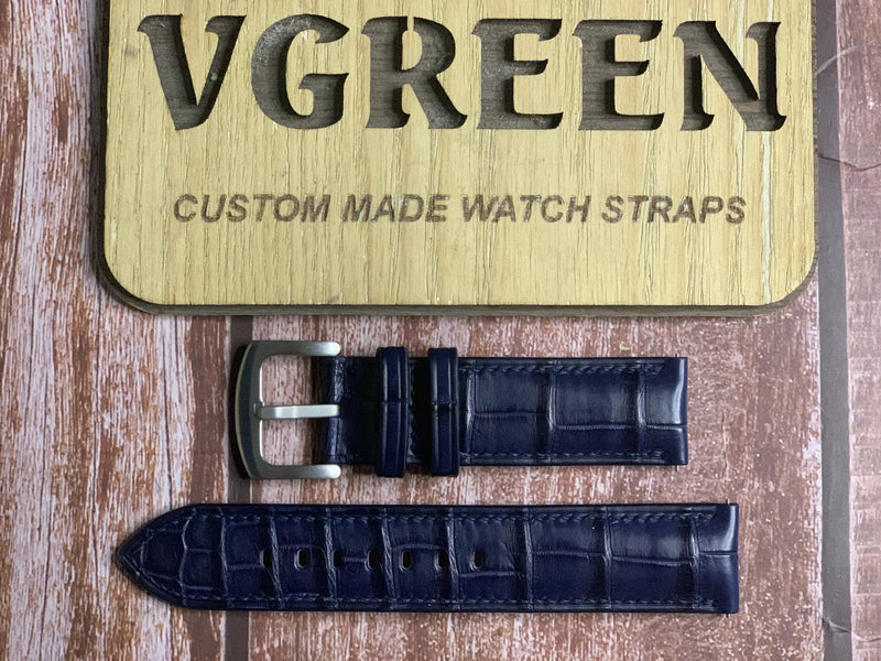 Crocodile Leather Watch Strap - Dark Blue For Vulcain Cricket S2326B