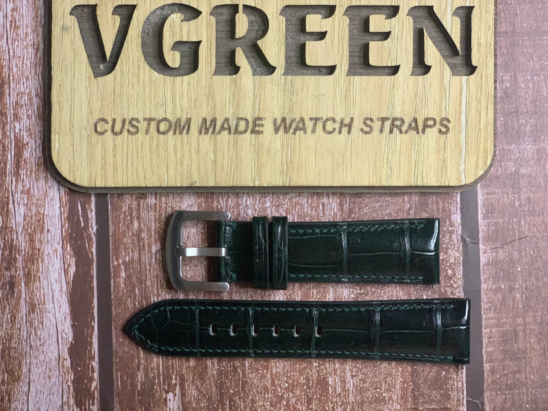 Crocodile Leather Watch Strap - Dark Green  For Mido Multifort TV Big Date