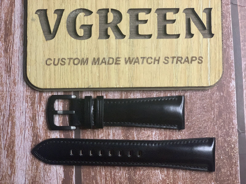 Shell Cordovan Leather Watch Strap - Black For Longines Heritage Military 44MM