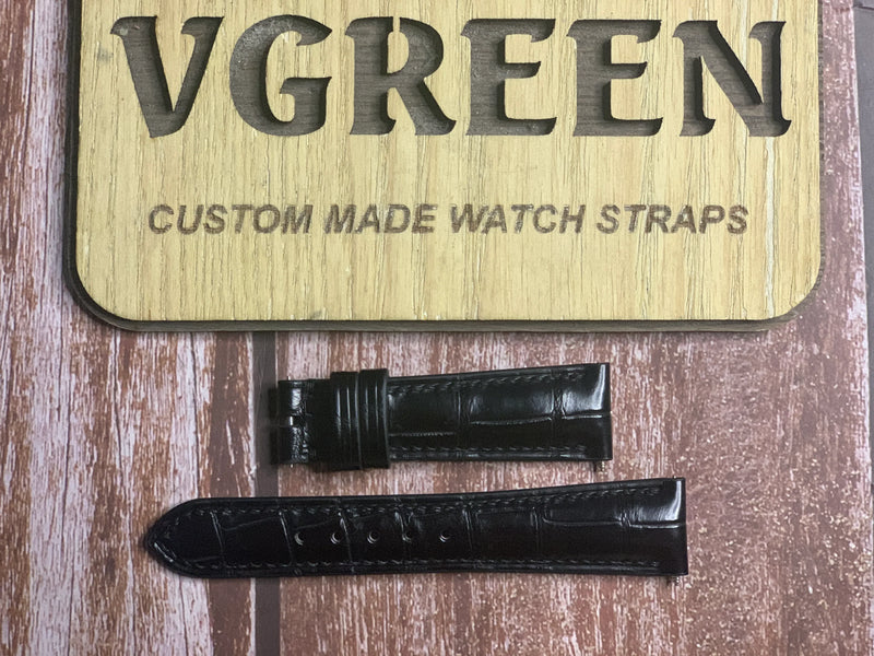 Crocodile Leather Watch Strap - Black For Rolex Model 15037 Date Yellow Gold
