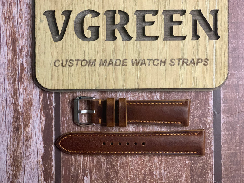 Badalassi Wax Leather Watch Strap - Cognac For a classic 40mm Seiko w Blue starburst face