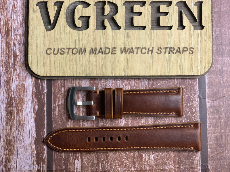 Badalassi Wax Leather Watch Strap - Cognac For hamilton jazzmaster 45