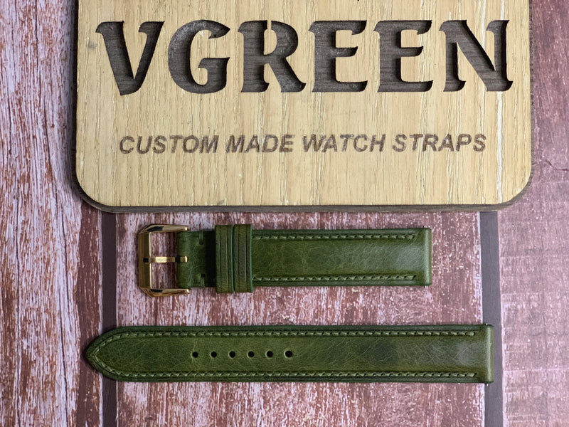 Badalassi Wax Leather Watch Strap - Olive Green For vintage Alpha 24 hour watch